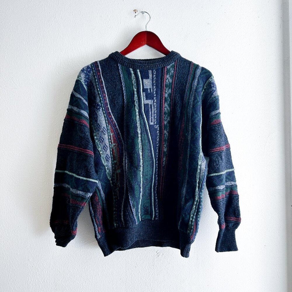 VINTAGE FIII 80s/90s Italian Wool 3D textured Jacquard Knit Coogi Style Sweater‎